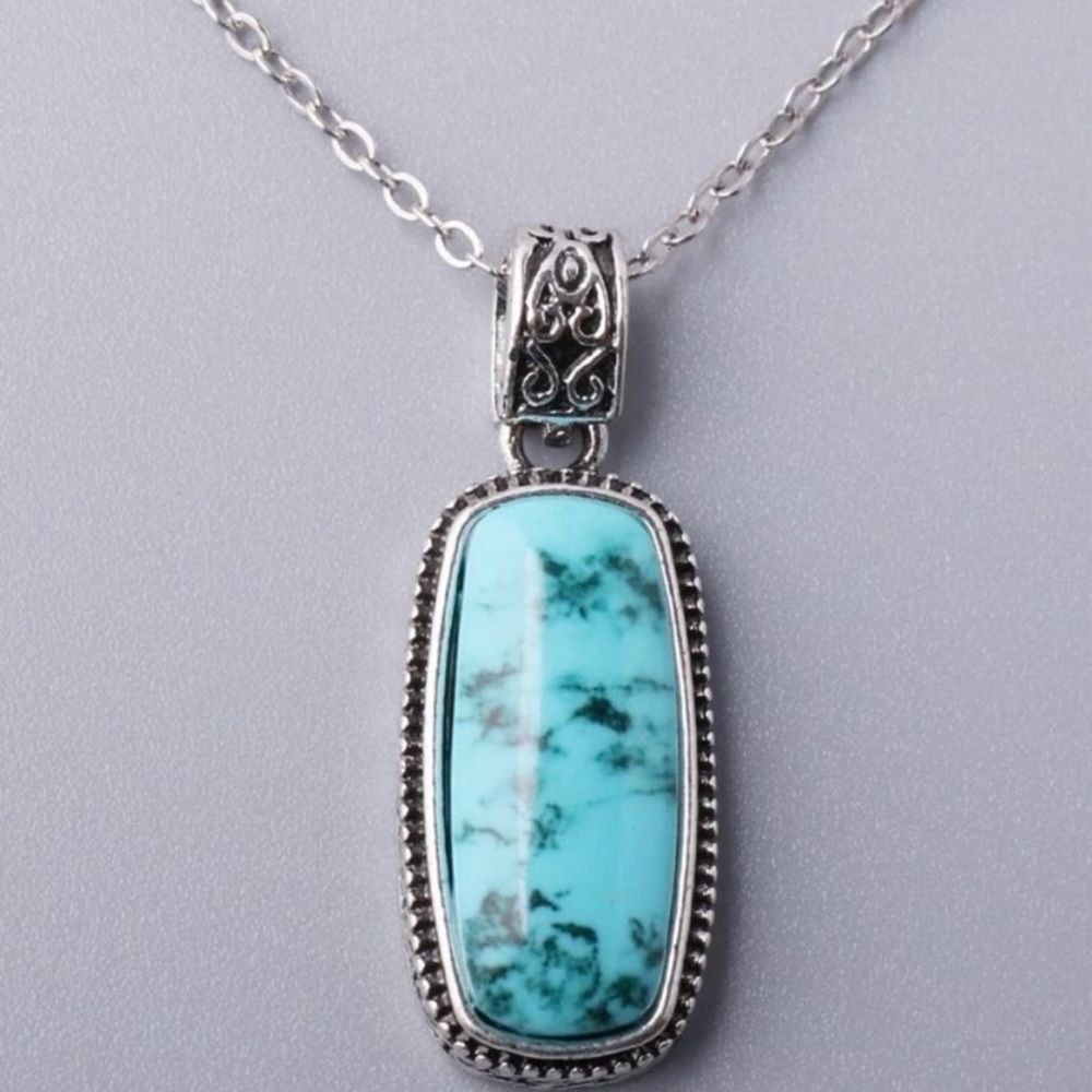 Turquoise Silver Stone Necklace